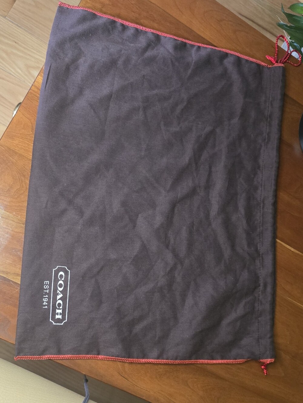 Coach Brown Drawstring Dust Bag with Red Trim